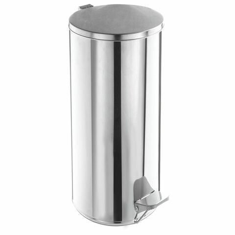Урна для мусора с педалью 50 литров, УСИЛЕННОЕ, кольцо под мешок, хром, нержавеющая сталь, ТИТАН 607730