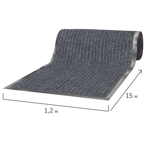 Коврик дорожка ворсовый влаго-грязезащита 1,2х15 м, толщина 7 мм, РЕБРИСТЫЙ, серый, В РУЛОНЕ, LAIMA, 602881 602881