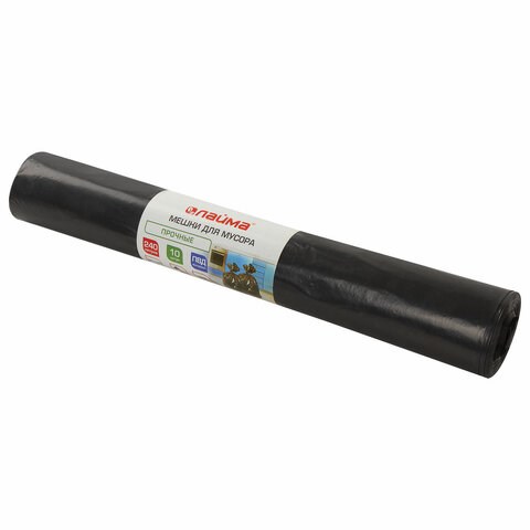 Мешки для мусора 240 л, черные, в рулоне 10 шт., прочные, ПВД 50 мкм, 90х140 см, LAIMA, 605337 605337