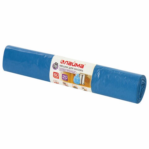 Мешки для мусора 60 л синие в рулоне 20 шт. особо прочные, ПВД 30 мкм, 60х70 см, LAIMA, 601382 601382