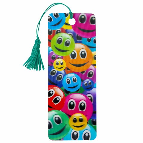 Закладка для книг с линейкой, 3D-объемная, BRAUBERG "Смайлики", с декоративным шнурком, 128096 128096