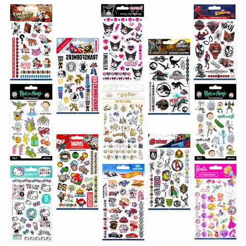 Наклейки-тату переводные АССОРТИ, ЦВЕТНЫЕ, 11х20 см, PY 665238