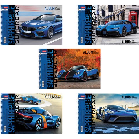 Альбом для рисования А4 32 л., спираль, обложка картон, HATBER, 205х290 мм, "BLUEsupercar" (5 видов), 067365, 32А4Всп 113077