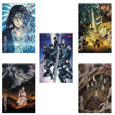 Альбом для рисования А4, 30 листов, спираль, обложка картон, HATBER, 205х300 мм, "Атака Титанов" (5 видов), 083983, 30А4Всп 116000