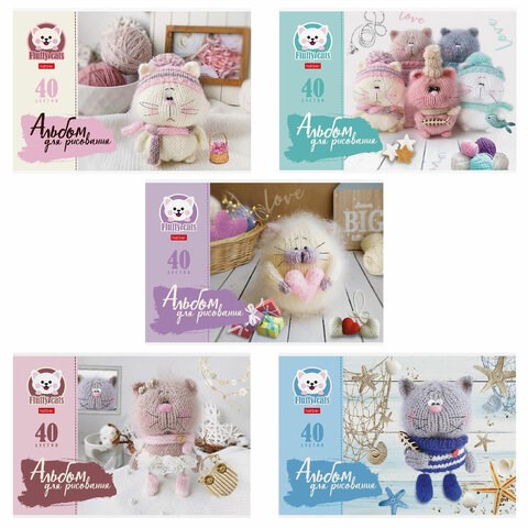 Альбом для рисования, А4, 40 л., скоба, обложка картон, HATBER, 205х290 мм, "Уютные котики", 074749, 40А4В 106535