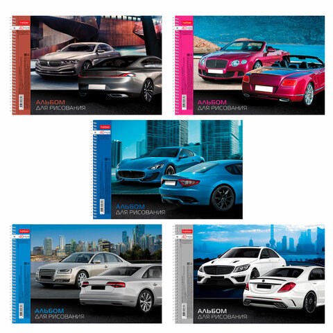 Альбом для рисования, А4, 40 листов, спираль, обложка картон, HATBER, 205х300 мм, "Престижные авто" (5 видов), 004146, 40А4Всп 101503