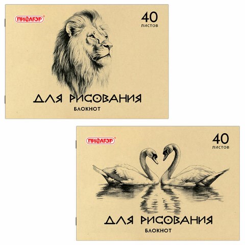 Блокнот для рисования, А4, 40 л., обложка офсет, ПИФАГОР, 200х285 мм, "Лебеди/Лев", 126962 126962