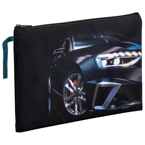 Папка для тетрадей BRAUBERG А4, 1 отделение, полиэстер, на молнии, с ручкой, Super car, 272171 272171