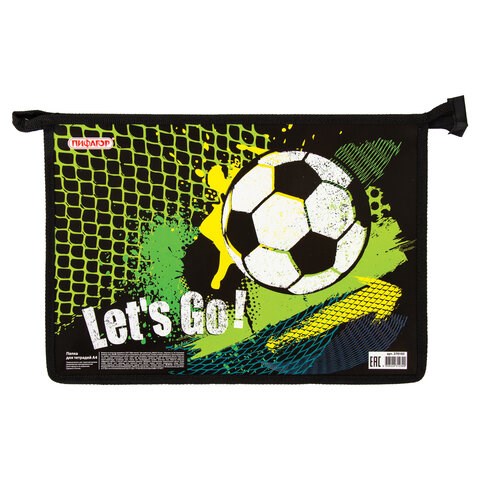 Папка для тетрадей ПИФАГОР А4, 1 отделение, картон/пластик, молния сверху, Let's Go!, 270102 270102