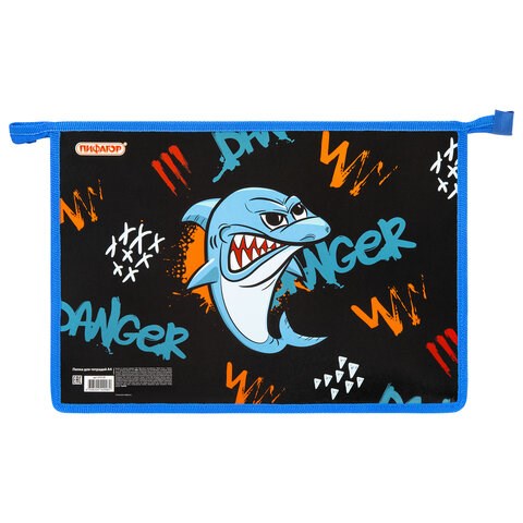 Папка для тетрадей ПИФАГОР А4, 1 отделение, картон/пластик, на молнии, "Angry shark", 272129 272129