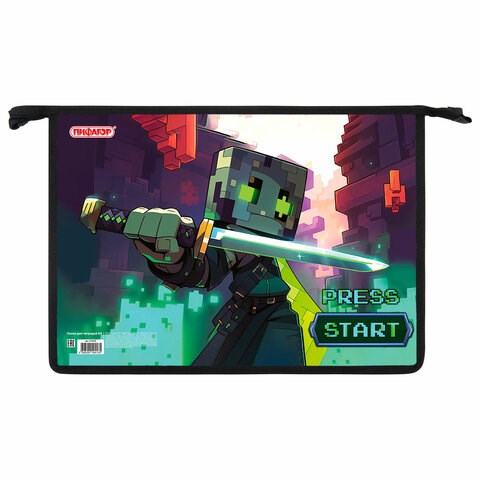 Папка для тетрадей ПИФАГОР А4, 1 отделение, картон/пластик, на молнии, "Sharp sword", 273342 273342