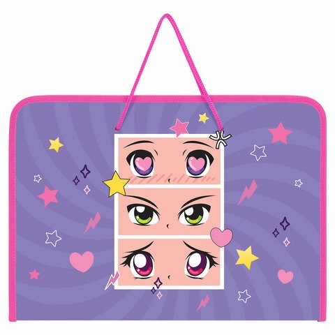 Папка для труда на молнии с ручками ПИФАГОР А4, 1 отделение, пластик, органайзер, "Anime eyes", 272228 272228