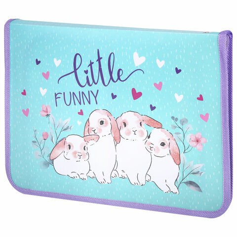 Папка для труда на молнии ЮНЛАНДИЯ А4, 1 отделение, откидная планка, органайзер, "Little bunny", 270984 270984