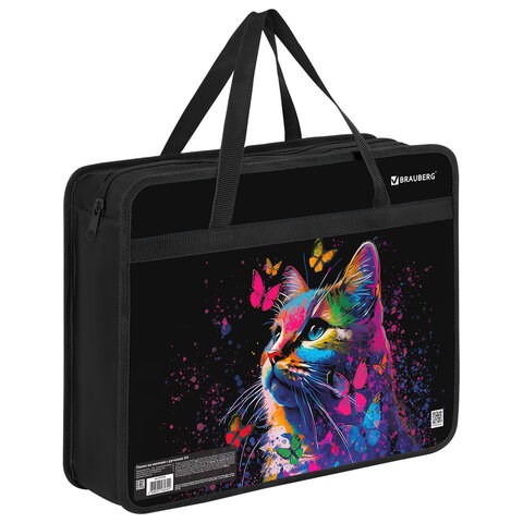 Папка на молнии с ручками BRAUBERG А4, 1 отделение, пластик, 80 мм, "Butterfly catcher", 272165 272165