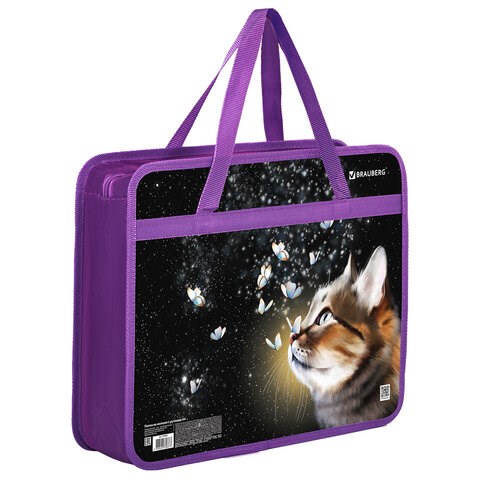 Папка на молнии с ручками BRAUBERG А4, 1 отделение, пластик, 80 мм, "Dream cat", 270868 270868
