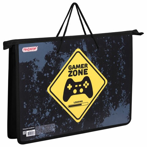 Папка на молнии с ручками ПИФАГОР А4, 1 отделение, пластик, ручки-шнурок, "Game Zone", 271470 271470