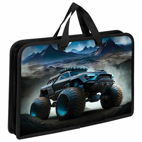 Папка на молнии с ручками ЮНЛАНДИЯ А4, 1 отделение, пластик, ширина 45 мм, "Space driver", 273360 273360