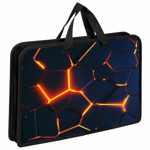 Папка на молнии с ручками ЮНЛАНДИЯ А4, 1 отделение, пластик, ширина 45 мм, "Volcano split", 273358 273358