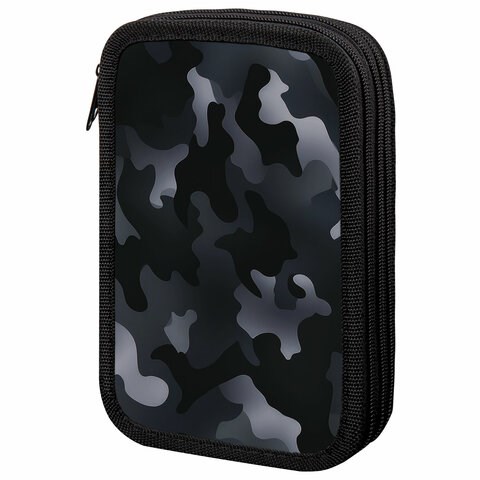 Пенал ПИФАГОР, 3 отделения, ламинированный картон, 19х11 см, "Black camo", 273489 273489
