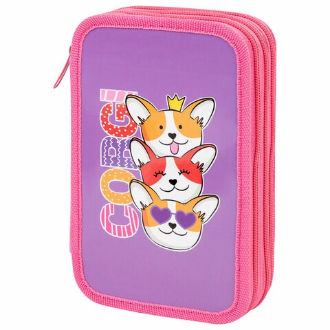Пенал ПИФАГОР, 3 отделения, ламинированный картон, 19х11 см, "Corgi queen", 272250 272250