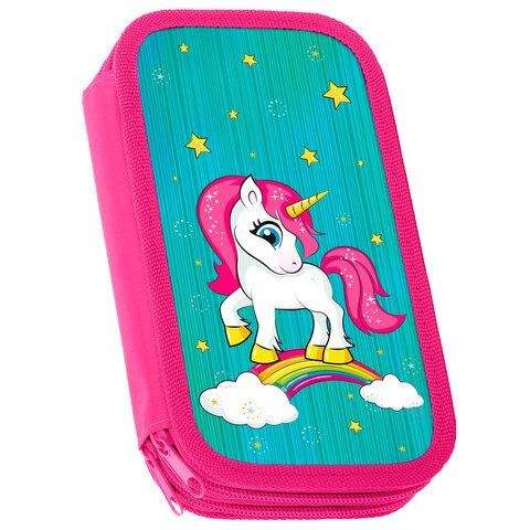 Пенал ЮНЛАНДИЯ, 2 отделения, ламинированный картон, 19х11 см, "Neon unicorn", 270172 270172