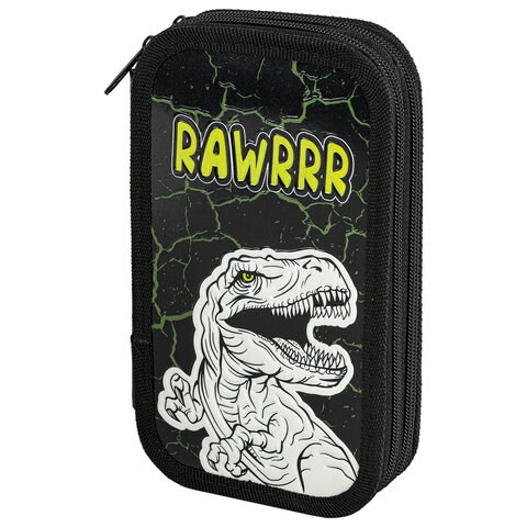 Пенал ЮНЛАНДИЯ, 2 отделения, ламинированный картон, конгрев, 19х11 см, "RAWR", 271538 271538