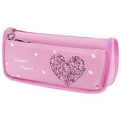 Пенал мягкий ЮНЛАНДИЯ, 2 отделения, полиэстер, "Heart", розовый, 21х6х9 см, 270258 270258