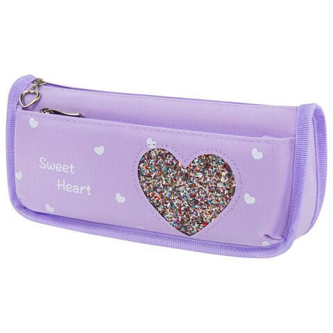 Пенал мягкий ЮНЛАНДИЯ, 2 отделения, полиэстер, "Heart", фиолетовый, 21х6х9 см, 270259 270259