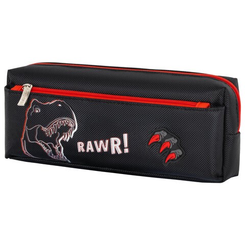Пенал мягкий ЮНЛАНДИЯ, 2 отделения, полиэстер, "Roar", черный, 21х9х6 см, 272347 272347