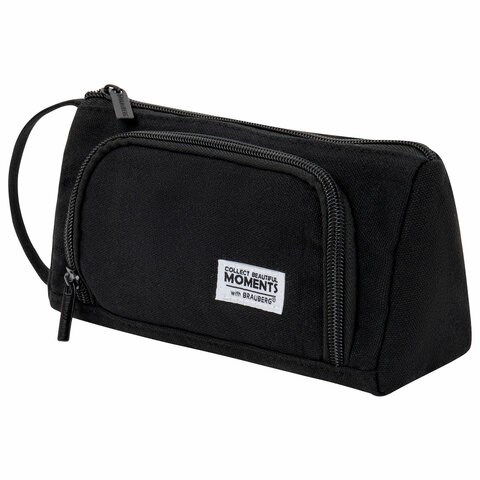 Пенал-косметичка BRAUBERG с ручкой, 1 откидная планка, полиэстер, 22x10х8 см, Black, 272339 272339
