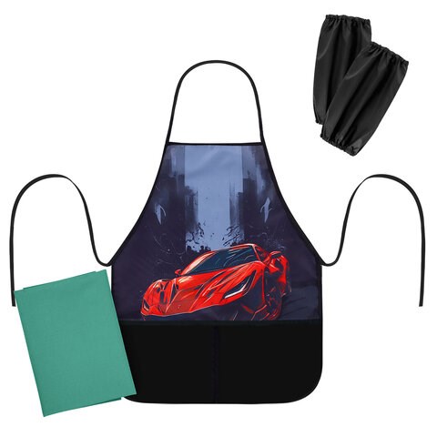 Набор для уроков труда BRAUBERG KIDS, клеенка ПВХ, накидка фартук с нарукавниками, "Red car", 272363 272363