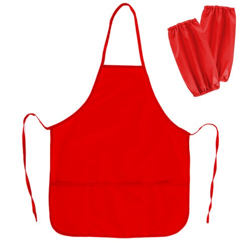 Накидка фартук с нарукавниками для труда ПИФАГОР, 3 кармана, стандартный размер, 44x55 см, красный, 228360 228360