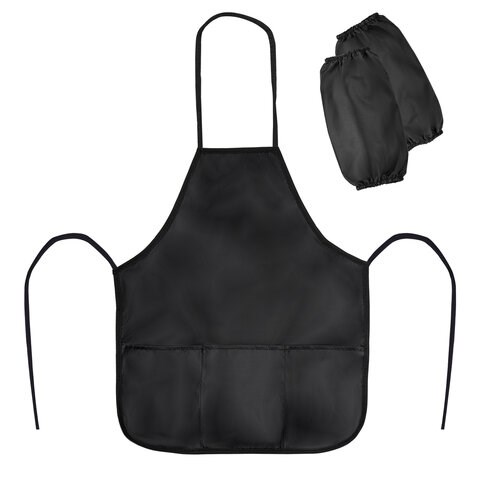 Накидка фартук с нарукавниками для труда ПИФАГОР, 3 кармана, стандартный размер, 44x55 см, черный, 271094 271094