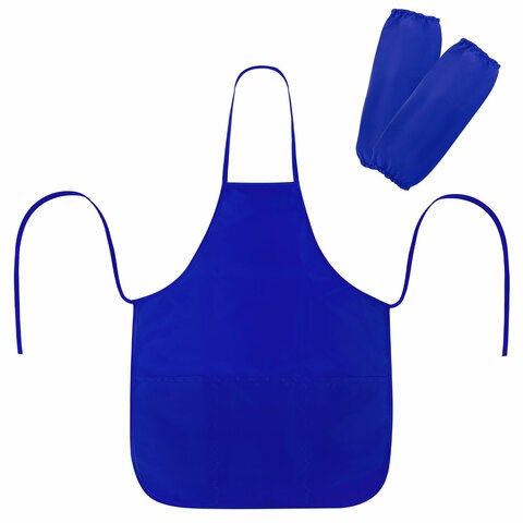 Накидка фартук с нарукавниками для труда ПИФАГОР, 3 кармана, уменьшенный размер, 39х49 см, синий, 270920 270920