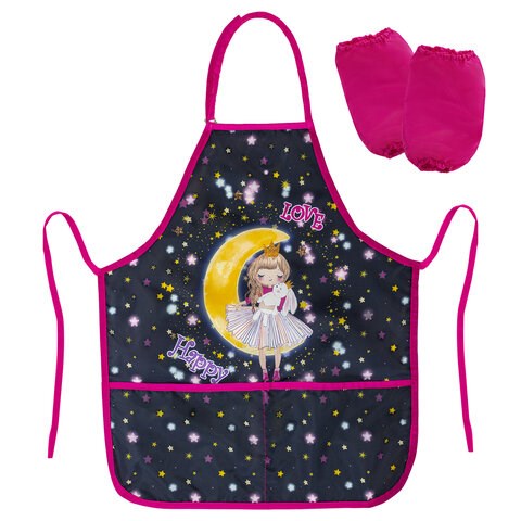 Фартук с нарукавниками для уроков труда BRAUBERG KIDS, 45x54 см, 2 кармана, "Moon girl", 271637 271637