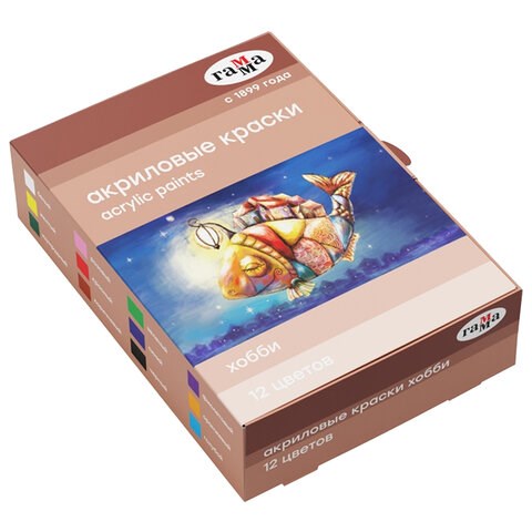 Краски акриловые декоративные ГАММА "Хобби", 12 цветов по 20 мл, в баночках, 3012198 190325