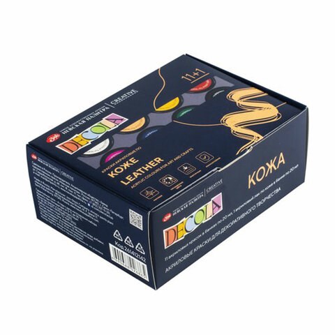 Краски акриловые по коже "Декола", 11 цветов + акриловый лак по 20 мл, в банках, 261412142 192628