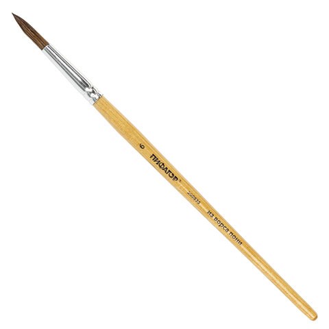 Кисть ПИФАГОР, ПОНИ, круглая, № 6, деревянная лакированная ручка, колпачок, пакет с подвесом, 200835 200835