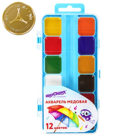 Краски акварельные ЮНЛАНДИЯ "ЮНЛАНДИК-ХУДОЖНИК", медовые, 12 цветов, КЛАССИЧЕСКИЕ, пластик, 192287 192287