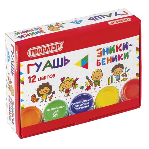 Гуашь ПИФАГОР "ЭНИКИ-БЕНИКИ", 12 цветов по 10 мл, 191330 191330