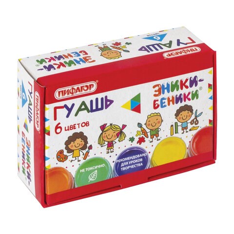 Гуашь ПИФАГОР ЭНИКИ-БЕНИКИ", 6 цветов по 10 мл, 191329 191329