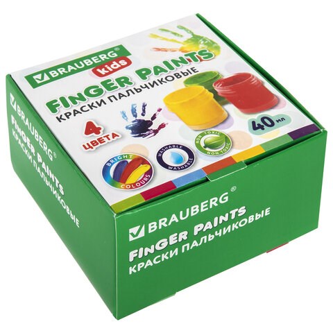 Краски пальчиковые для малышей от 1 года, 4 цвета по 40 мл, BRAUBERG KIDS, 192278 192278