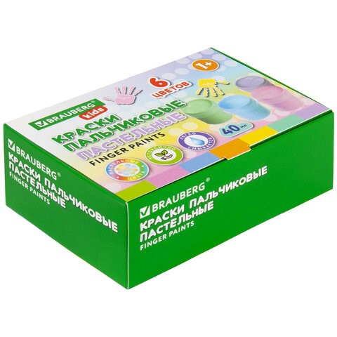 Краски пальчиковые пастельные для малышей от 1 года, 6 цветов по 40 мл, BRAUBERG KIDS, 192398 192398