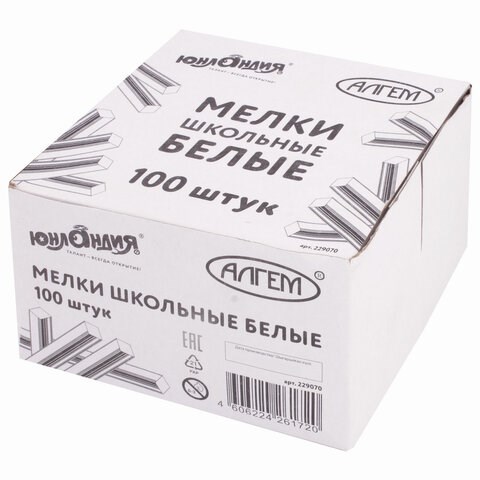 Мел белый квадратный 100 штук, ЮНЛАНДИЯ (Алгем), картонная упаковка, 229070 229070