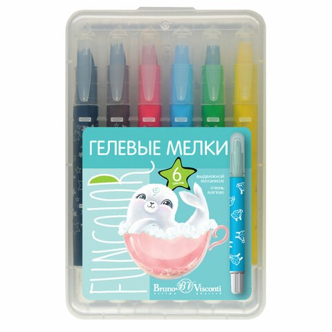 Мелки гелевые BRUNO VISCONTI FunColor, пластиковый корпус, выкручивающиеся, 8 мм, 6 цветов, 31-0017 272951