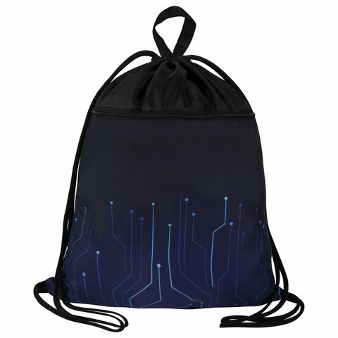 Мешок для обуви BRAUBERG БОЛЬШОЙ, с ручкой, карман на молнии, сетка для вентиляции, 49х41 см, "Electro", 271061 271061