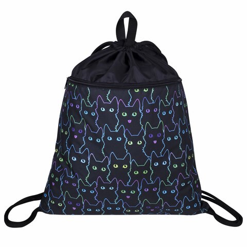 Мешок для обуви BRAUBERG БОЛЬШОЙ, с ручкой, карман на молнии, сетка, 49х41 см, "Cats", 271059 271059