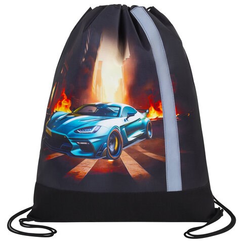 Мешок для обуви ЮНЛАНДИЯ, плотный, светоотражающая полоса, 46х36 см, "Fire car", 272411 272411