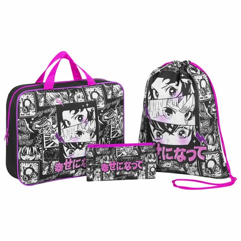 Папка на молнии с ручками А4, мешок для обуви 42х33 см, пенал 20х10 см, "Anime movie", НАБОР BRAUBERG, 272101 272101