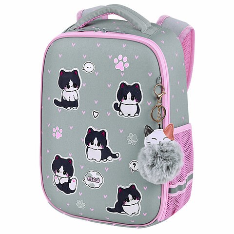 Ранец BRAUBERG LIGHT, 1 отделение, с брелоком, "Cat patches", плюшевые нашивки, 36х26х13 см, 272030 272030